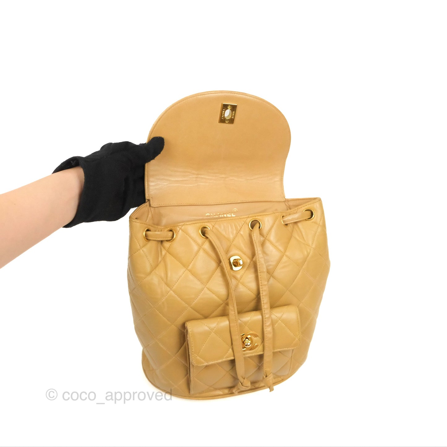 Chanel Vintage CC Duma Backpack Beige Lambskin 24K Gold Hardware