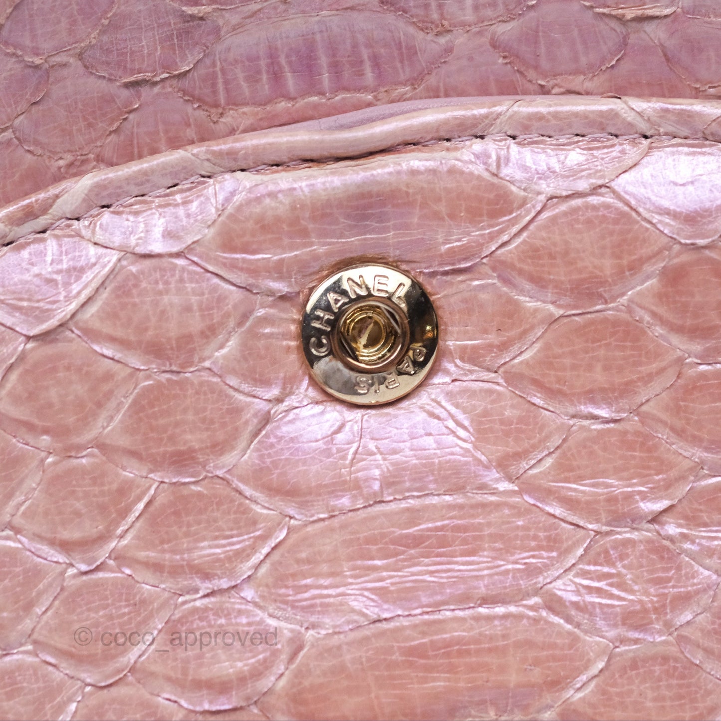 Chanel Classic M/L Medium Flap Quilted Iridescent Pink Python Gold Hardware