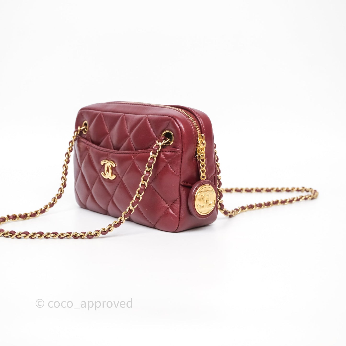 Chanel Small Camera Bag Burgundy Lambskin Gold Hardware