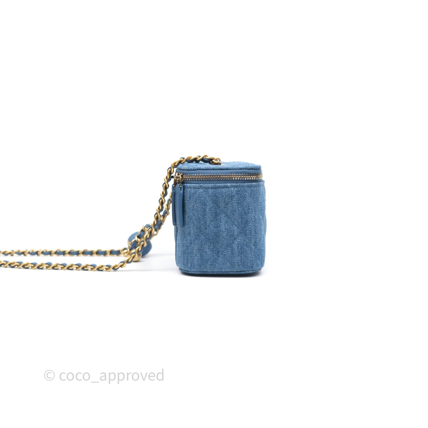 Chanel Mini Pearl Crush Vanity With Chain Denim Aged Gold Hardware