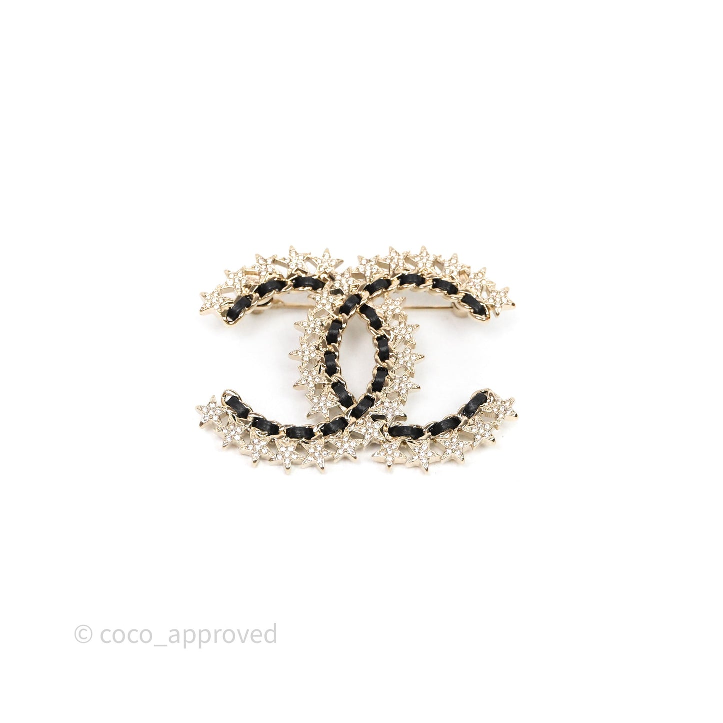 Chanel CC Logo Crystal Star Brooch Gold Tone 23C