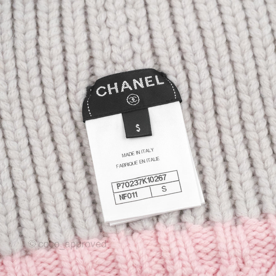 Chanel Cashmere CC Beanie Hat Light Grey / Light Pink / White