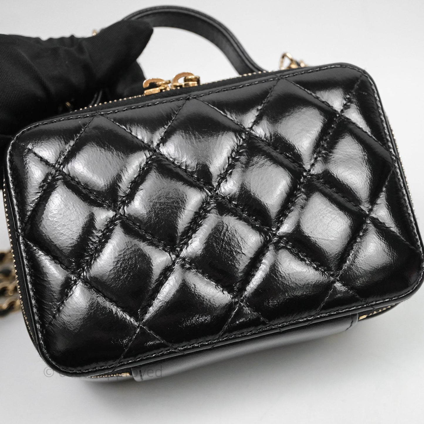 Chanel Small Top Handle Vanity Case Black Shiny Crumpled Calfskin Gold Hardware