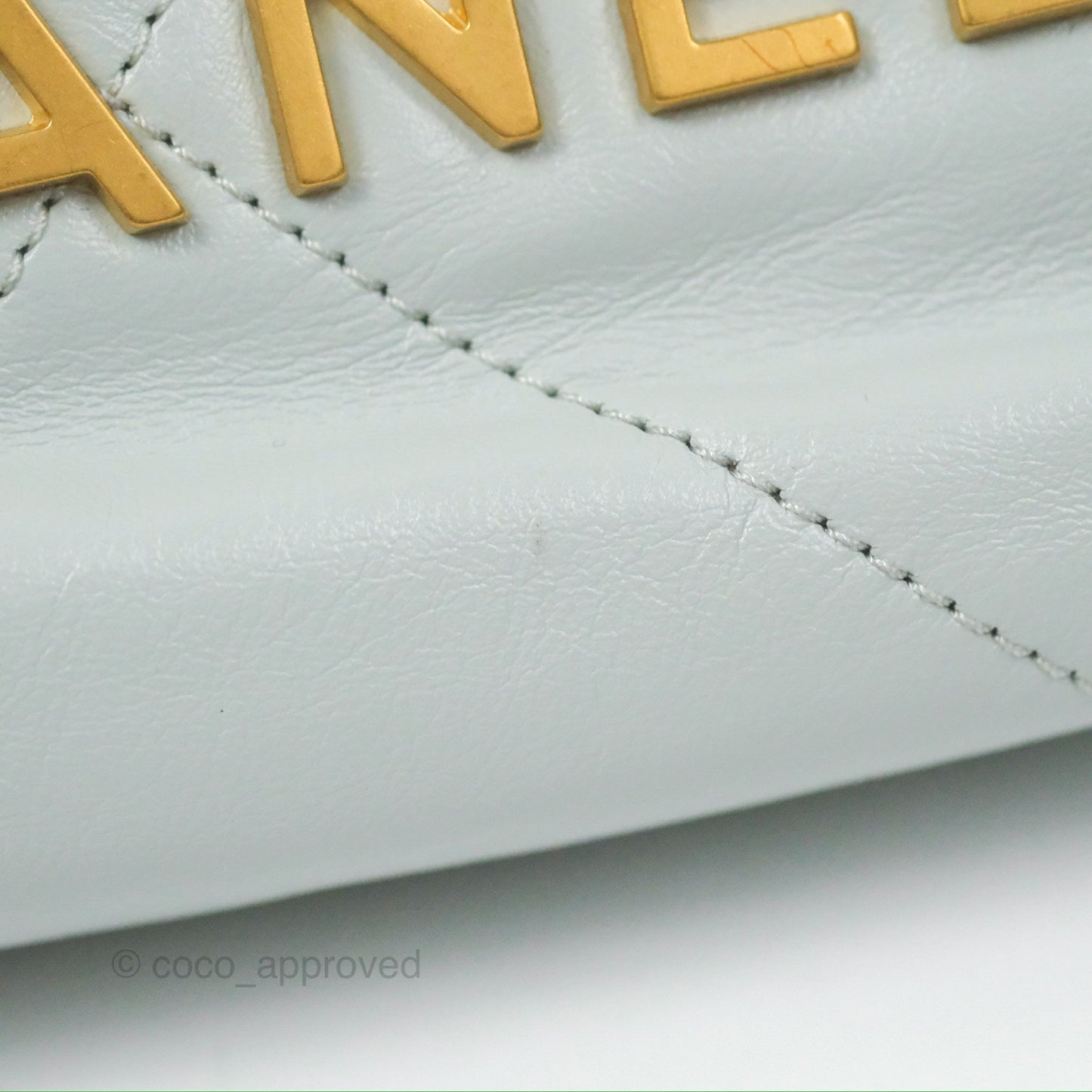 Chanel 22 Mini Bag Light Blue Grey Shiny Calfskin