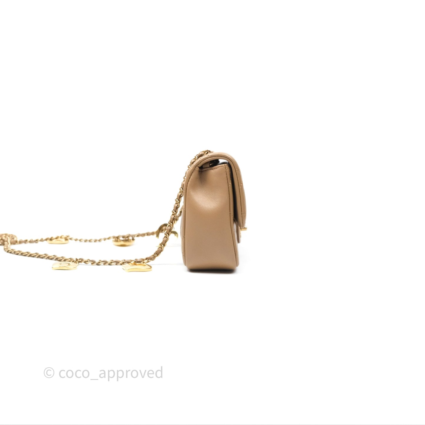 Chanel Mini Flap Bag With Heart CC Charm Dark Beige Lambskin Aged Gold Hardware