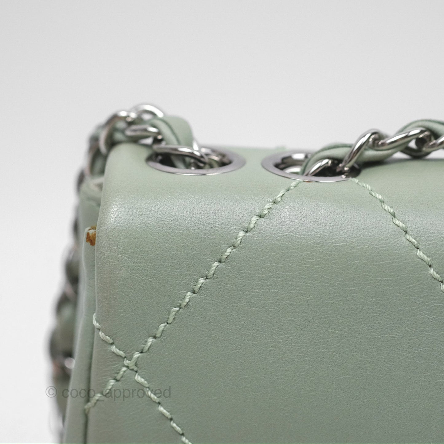 Chanel CC East West Flap Bag Lambskin Mint Green Silver Hardware