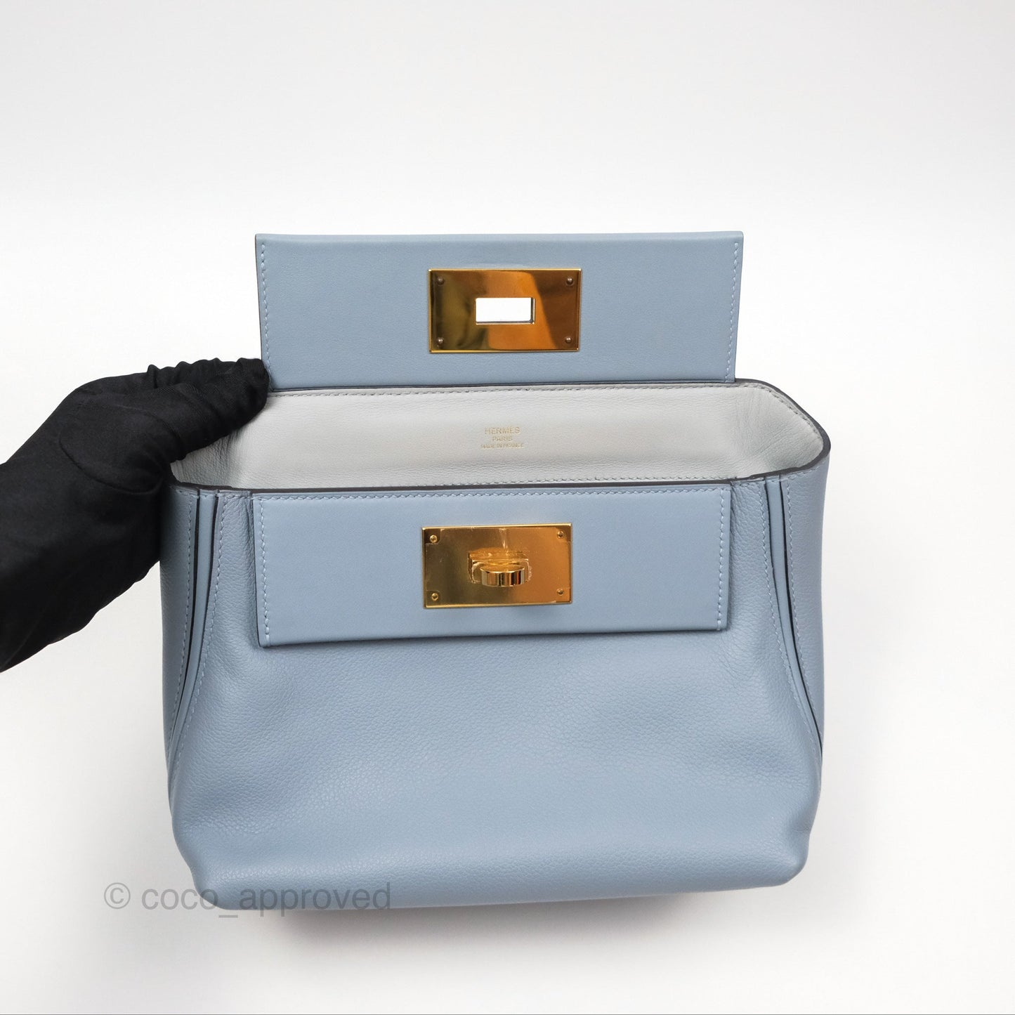 Hermès 24/24 21 Mini Bleu Lin J7 Evercolor/ Swift Gold Hardware