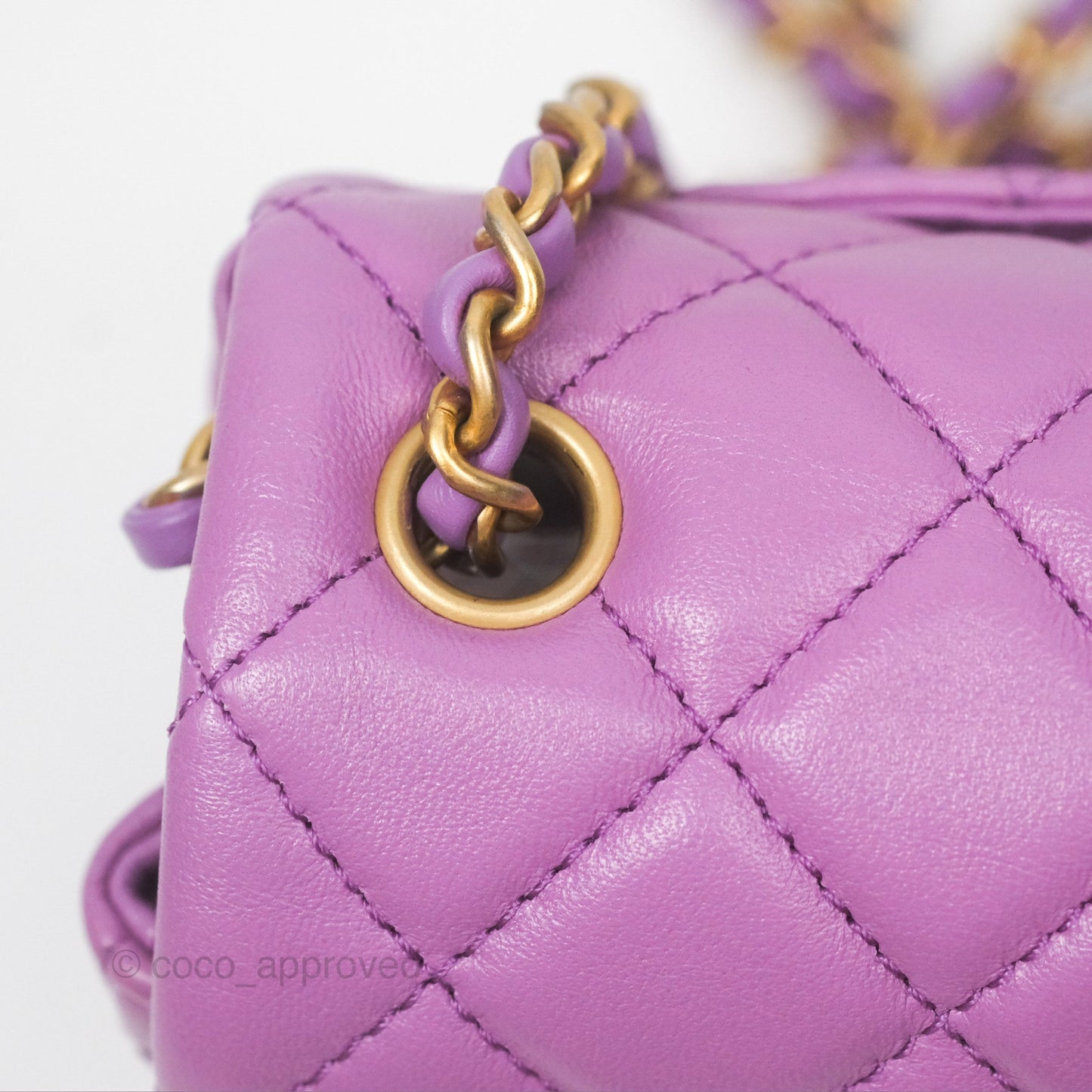 Chanel Mini Rectangular Pearl Crush Quilted Purple Lambskin Aged Gold Hardware