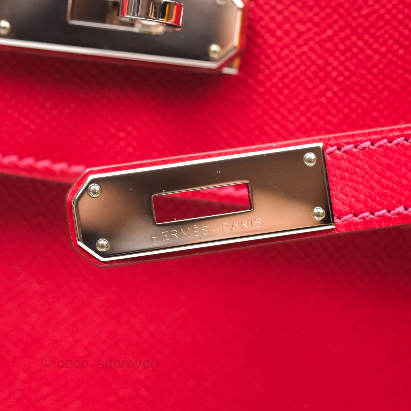 Hermès Kelly 32 Sellier Rouge Casaque Q5 Epsom Palladium Hardware