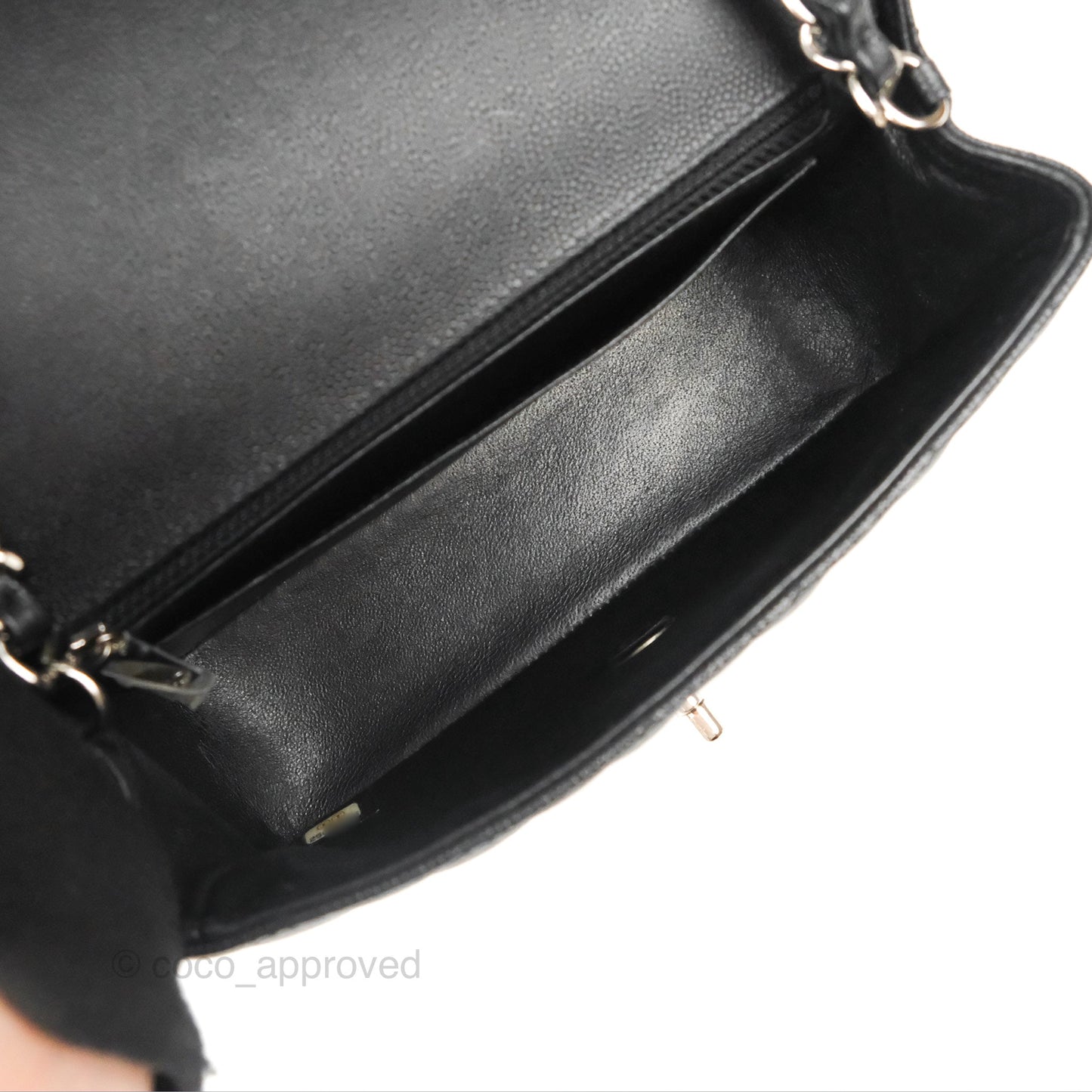 Chanel Quilted Mini Rectangular Flap Black Caviar Silver Hardware