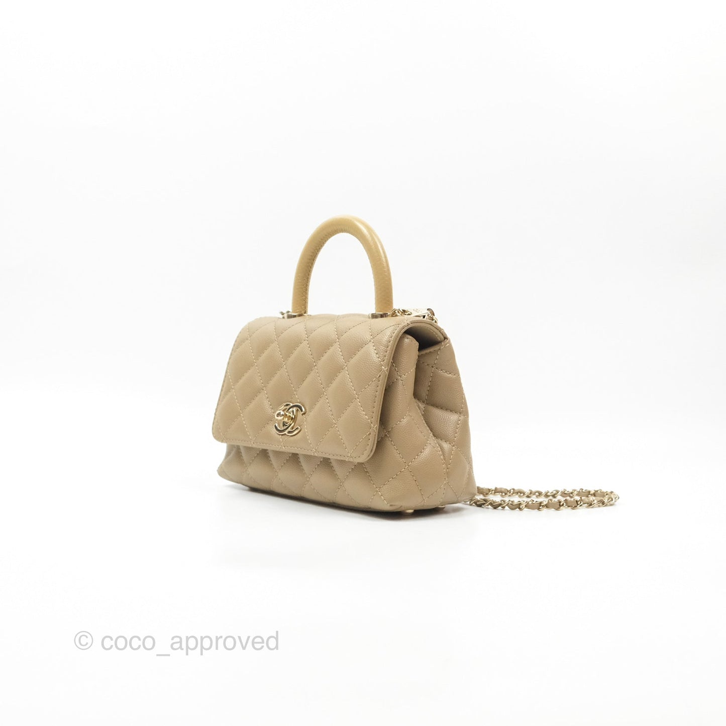 Chanel Mini Coco Handle Quilted Dark Beige Caviar Gold Hardware