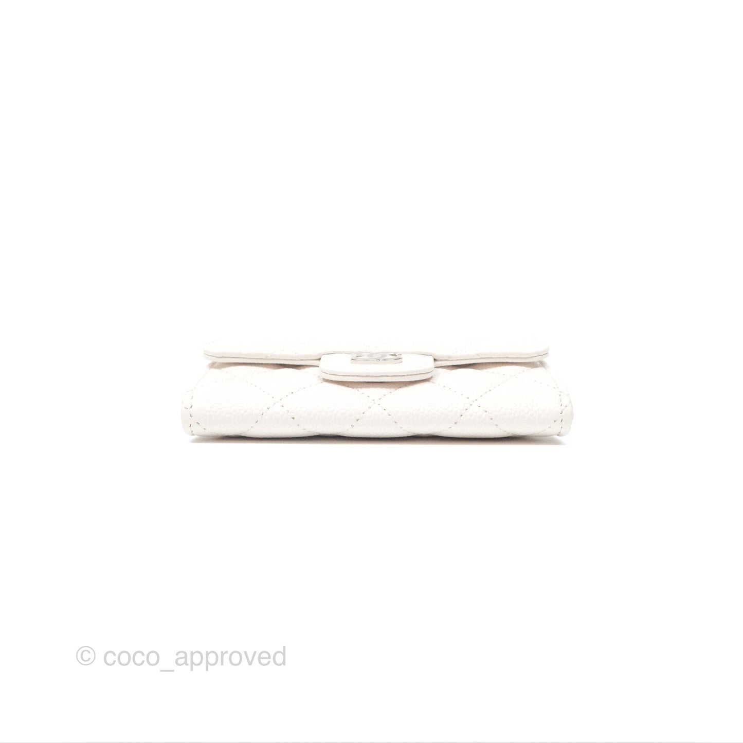Chanel Quilted Flap Card Holder White Caviar Silver Hardware