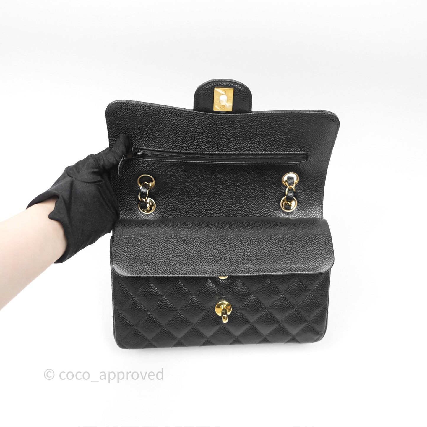 Chanel Small Classic Flap Quilted Black Caviar Gold Hardware