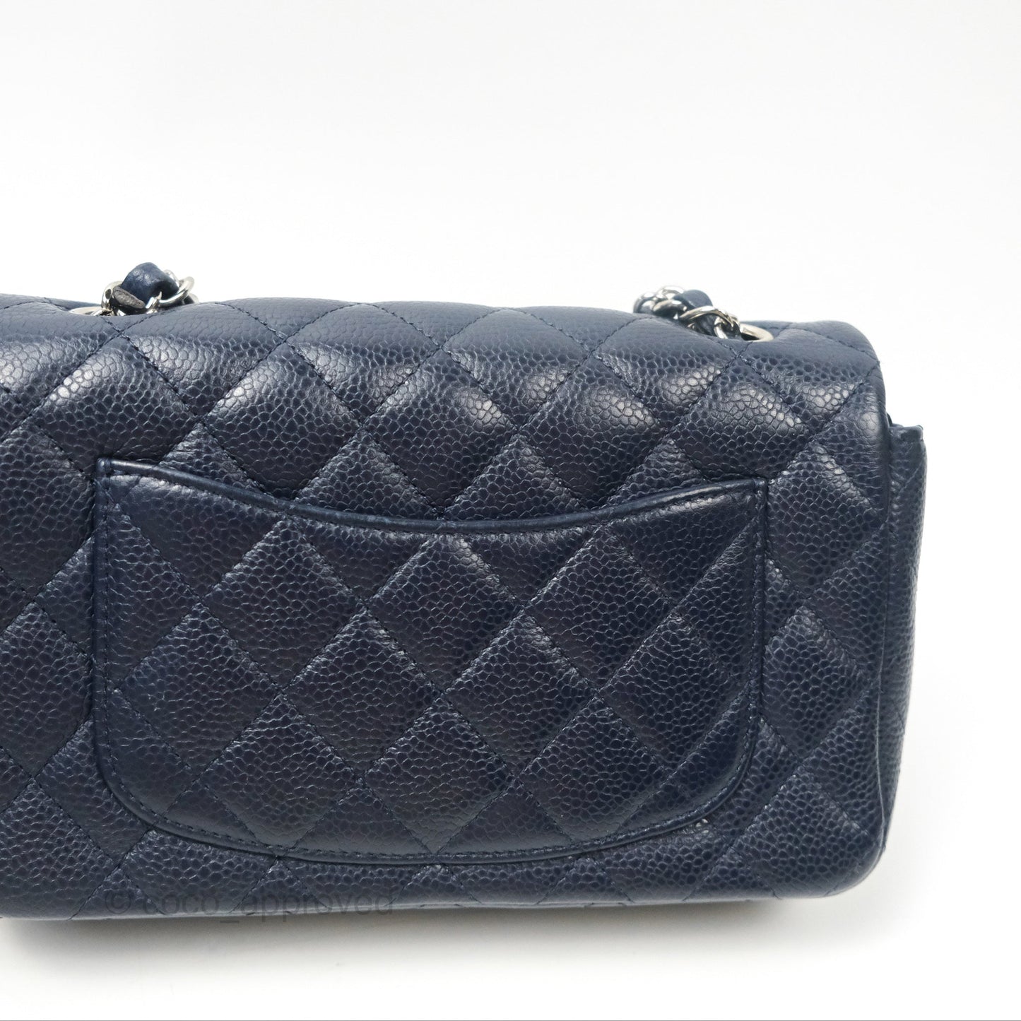 Chanel Quilted Mini Rectangular Flap Navy Caviar Silver Hardware