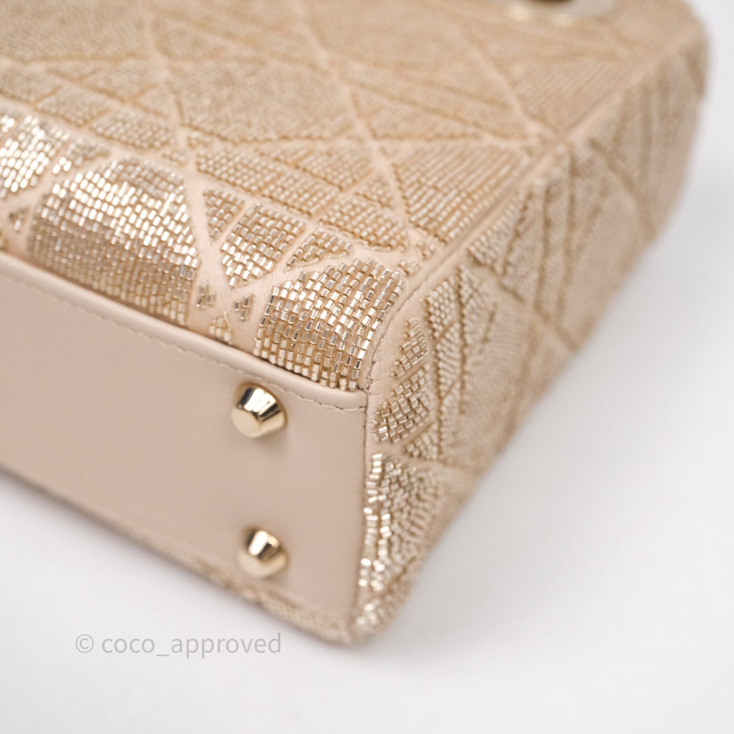 Christian Dior Mini Dior Caramel Beige Microbead-Embroidered Cotton with Cannage Motif