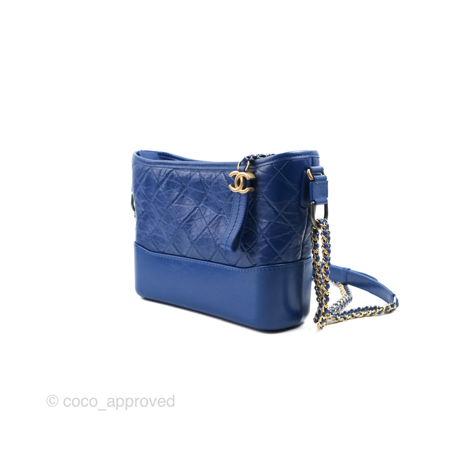 Chanel New Medium Gabrielle Blue Logo Handle Aged Calfskin Mixed Hardware