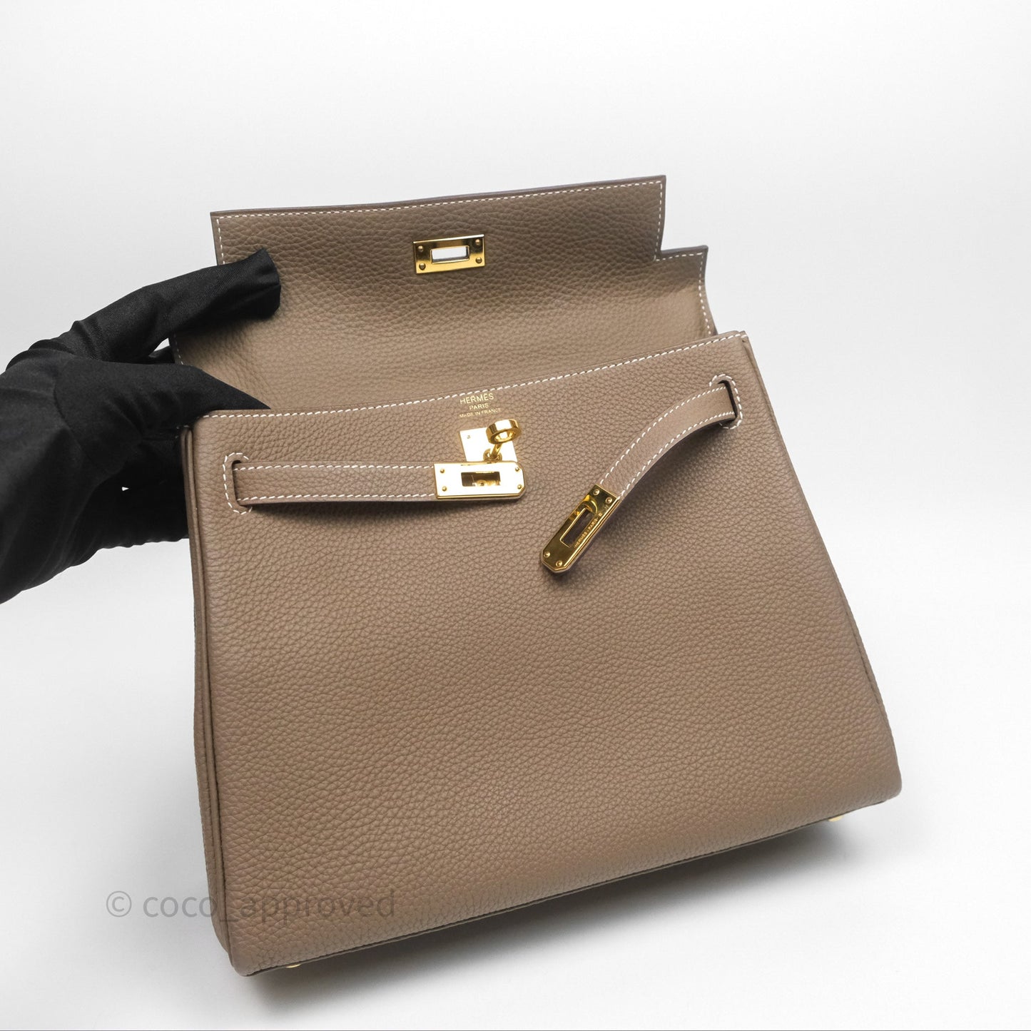 Hermès Retourne Kelly 25 Etoupe 18 Togo Gold Hardware