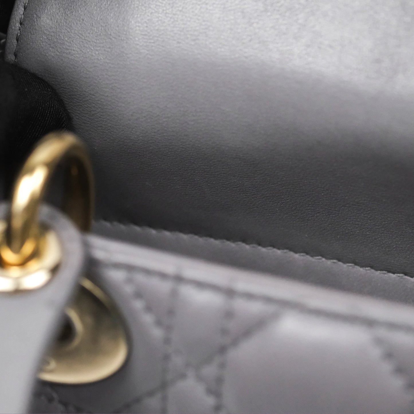 Christian Dior Mini Lady Dior Grey Lambskin Cannage Gold Hardware