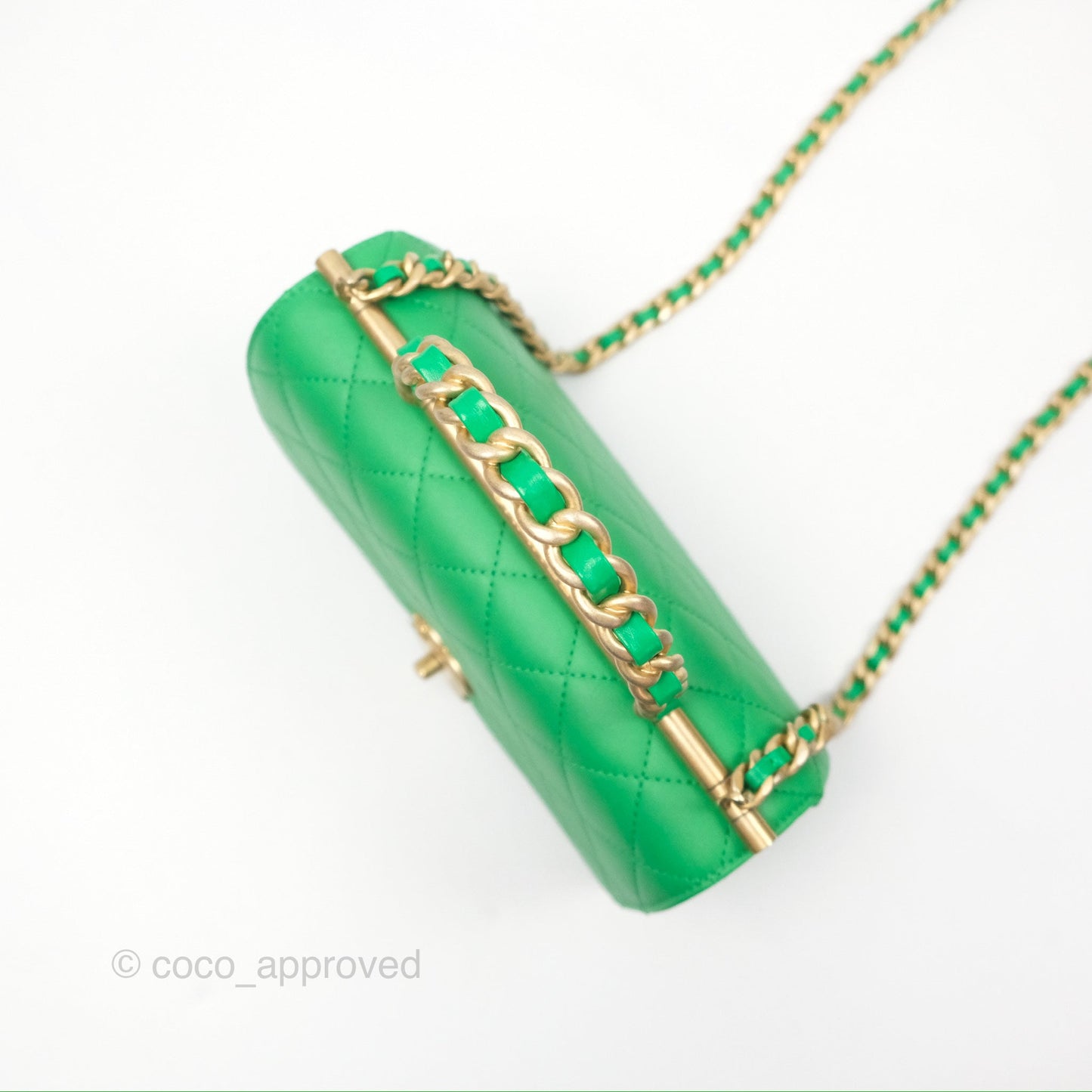 Chanel CC Quilted Flap Bag With Top Handle Green Calfskin Gold Hardware