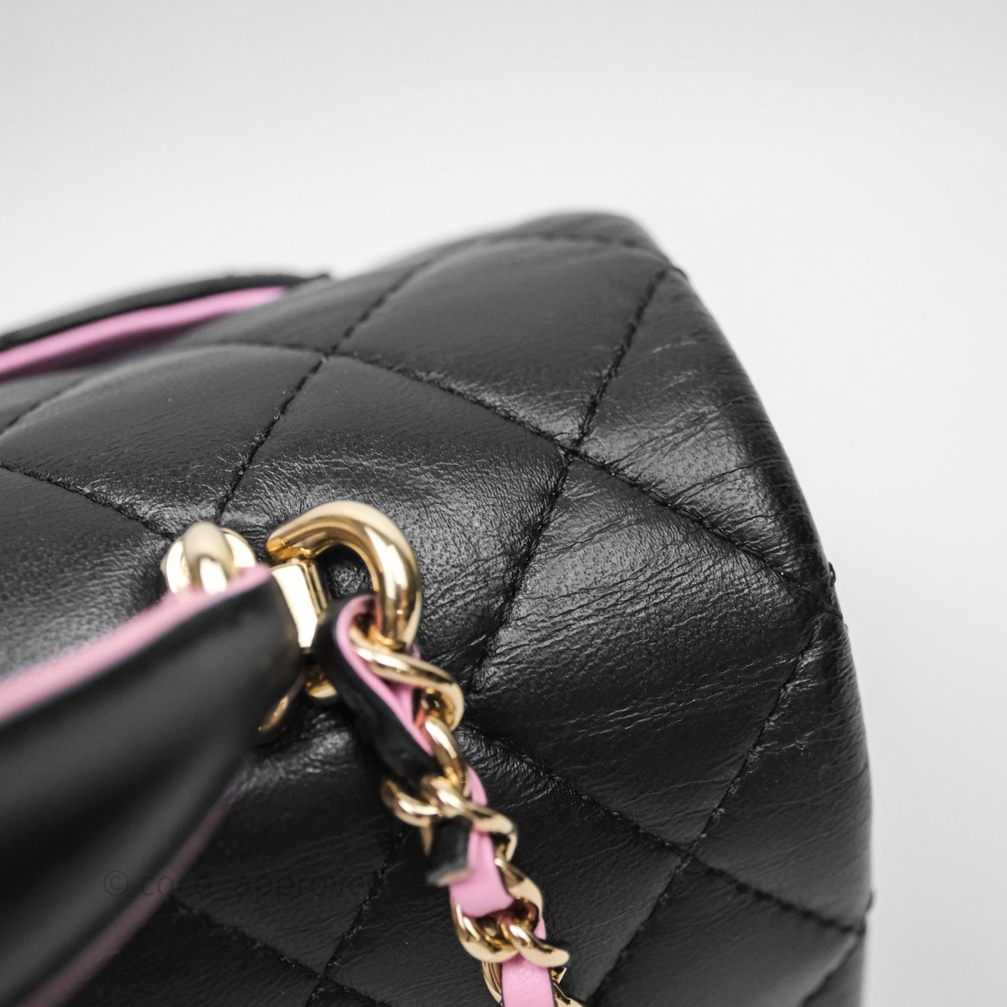 Chanel Top Handle Mini Rectangular Flap Black/Pink Lambskin Gold Hardware 23P