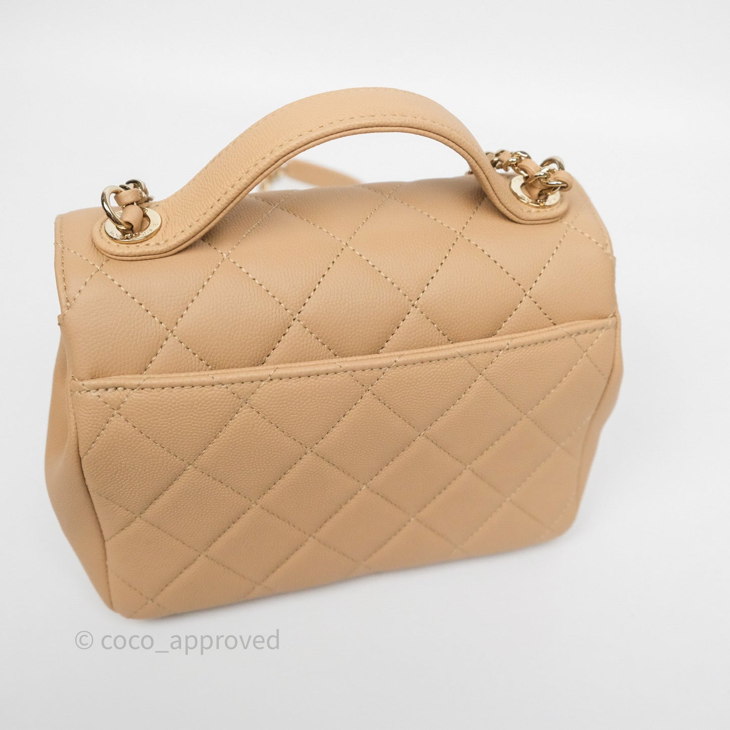 Chanel Small Business Affinity Flap Quilted Beige Caviar Gold Hardware