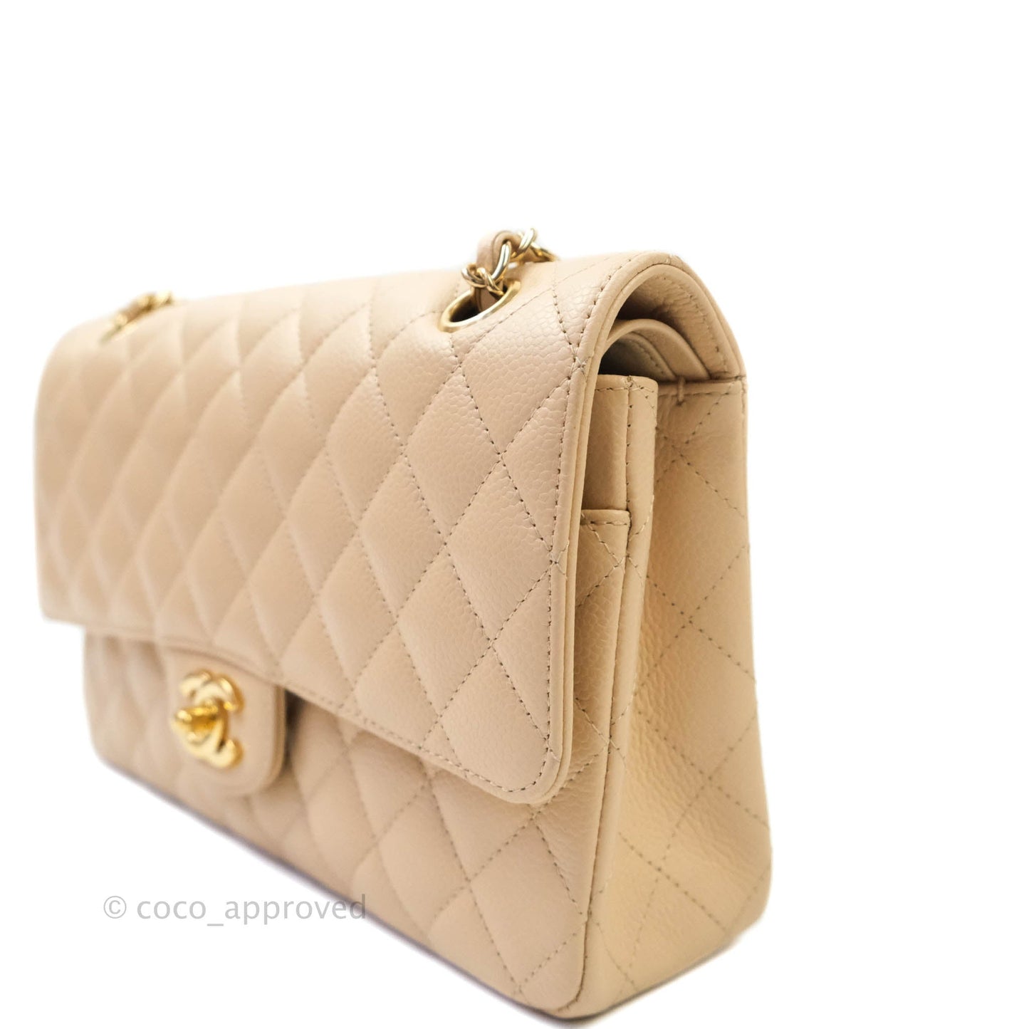 Chanel Classic M/L Medium Double Flap Beige Caviar Gold Hardware