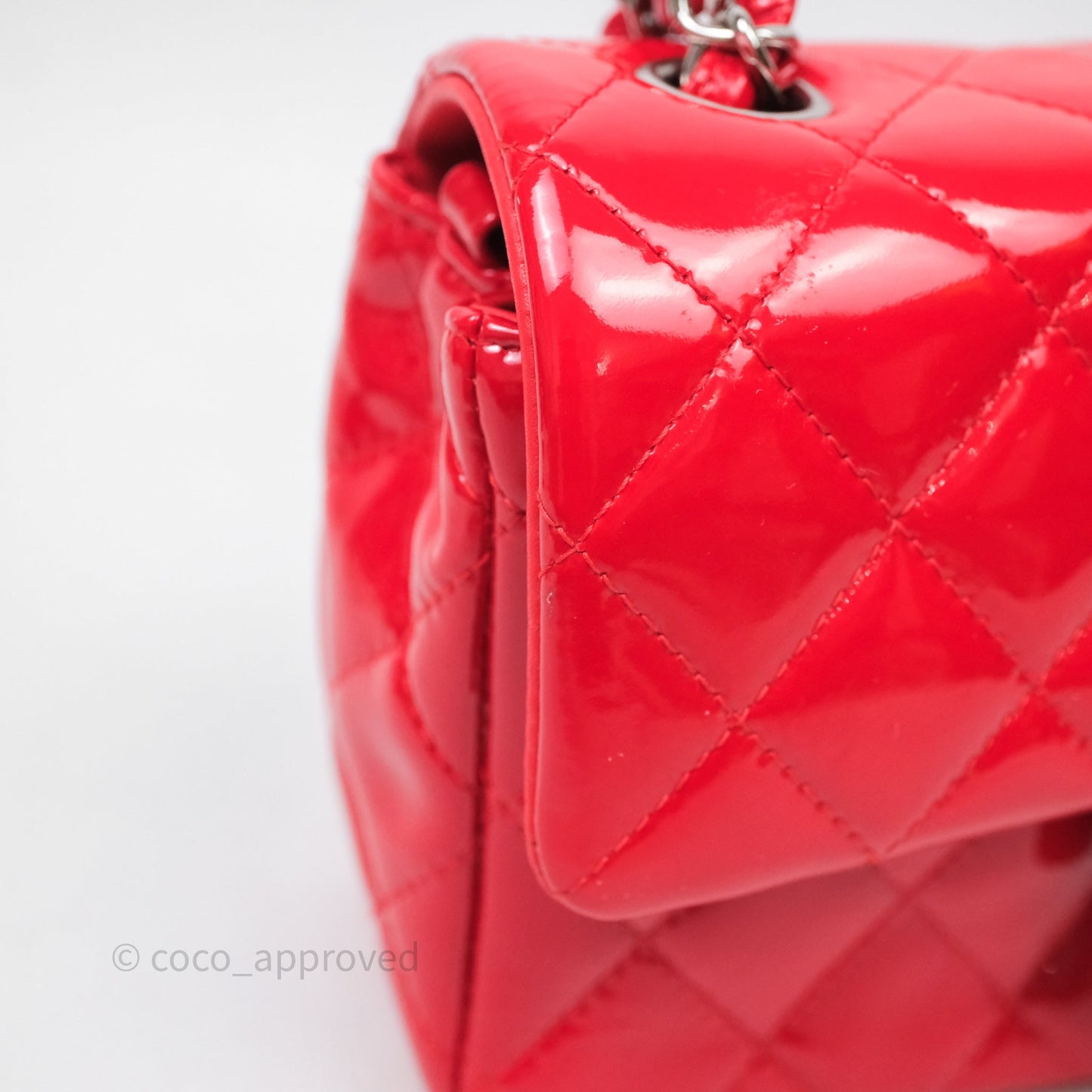 Chanel Mini Rectangular Quilted Red Patent Silver Hardware