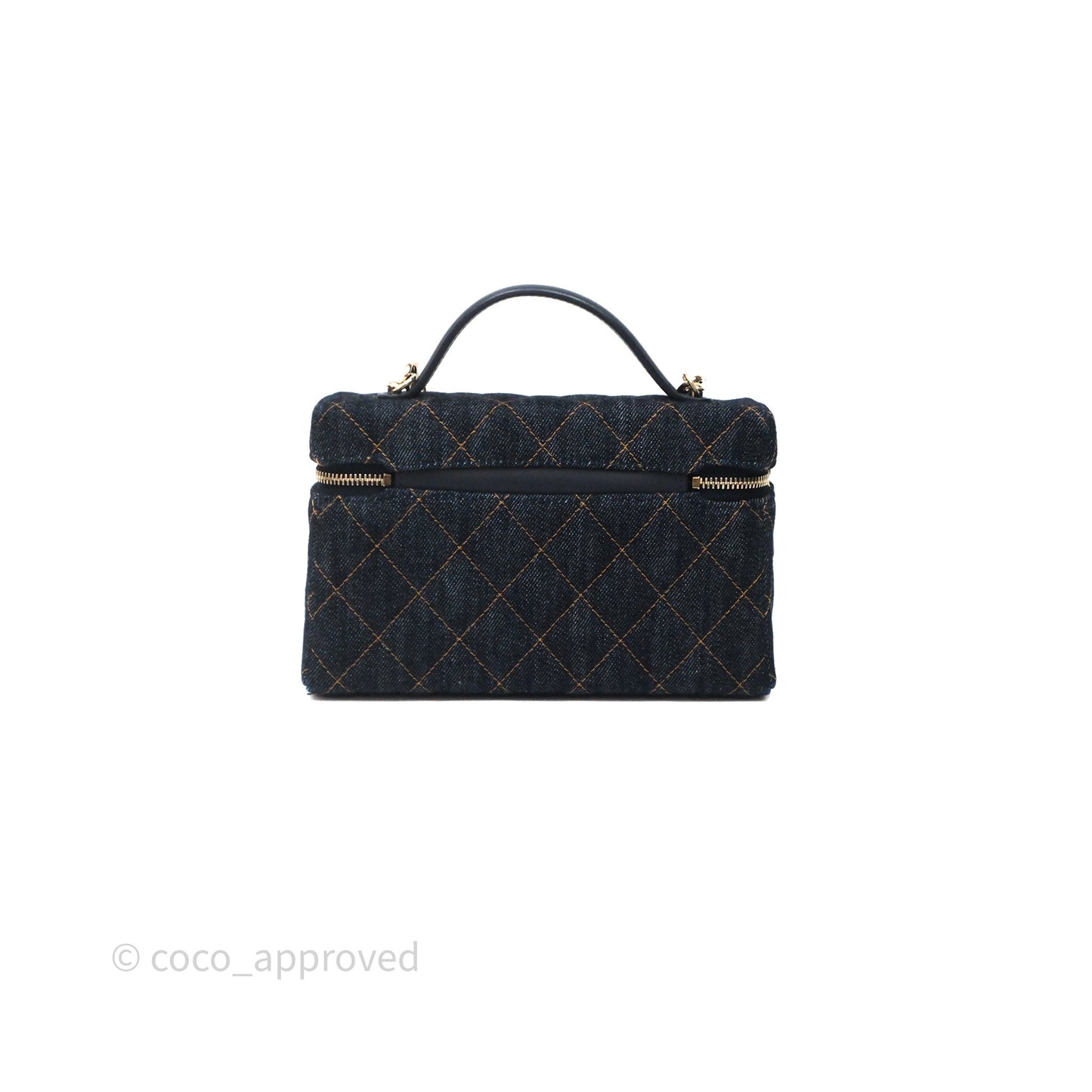 Chanel Top Handle Long Vanity with Chain Dark Blue Denim Gold Hardware