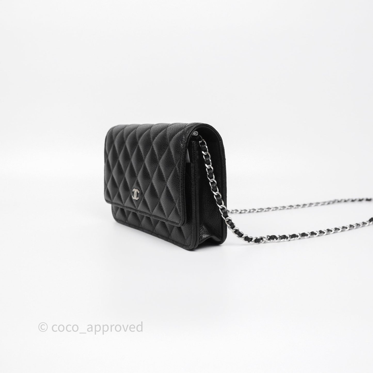 Chanel Classic Wallet On Chain WOC Quilted Black Caviar Silver Hardware