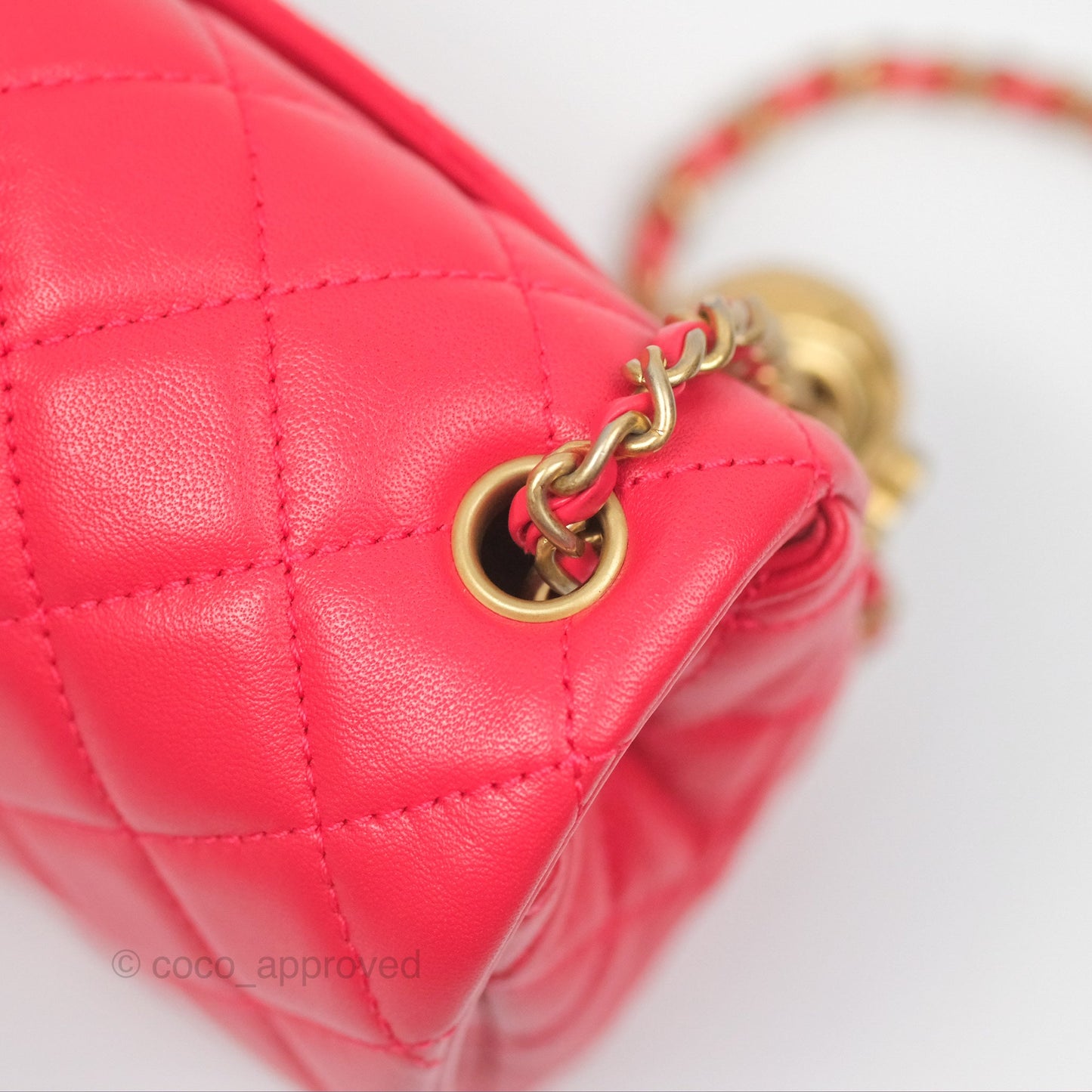 Chanel Mini Rectangular Pearl Crush Chilli Red Lambskin Aged Gold Hardware