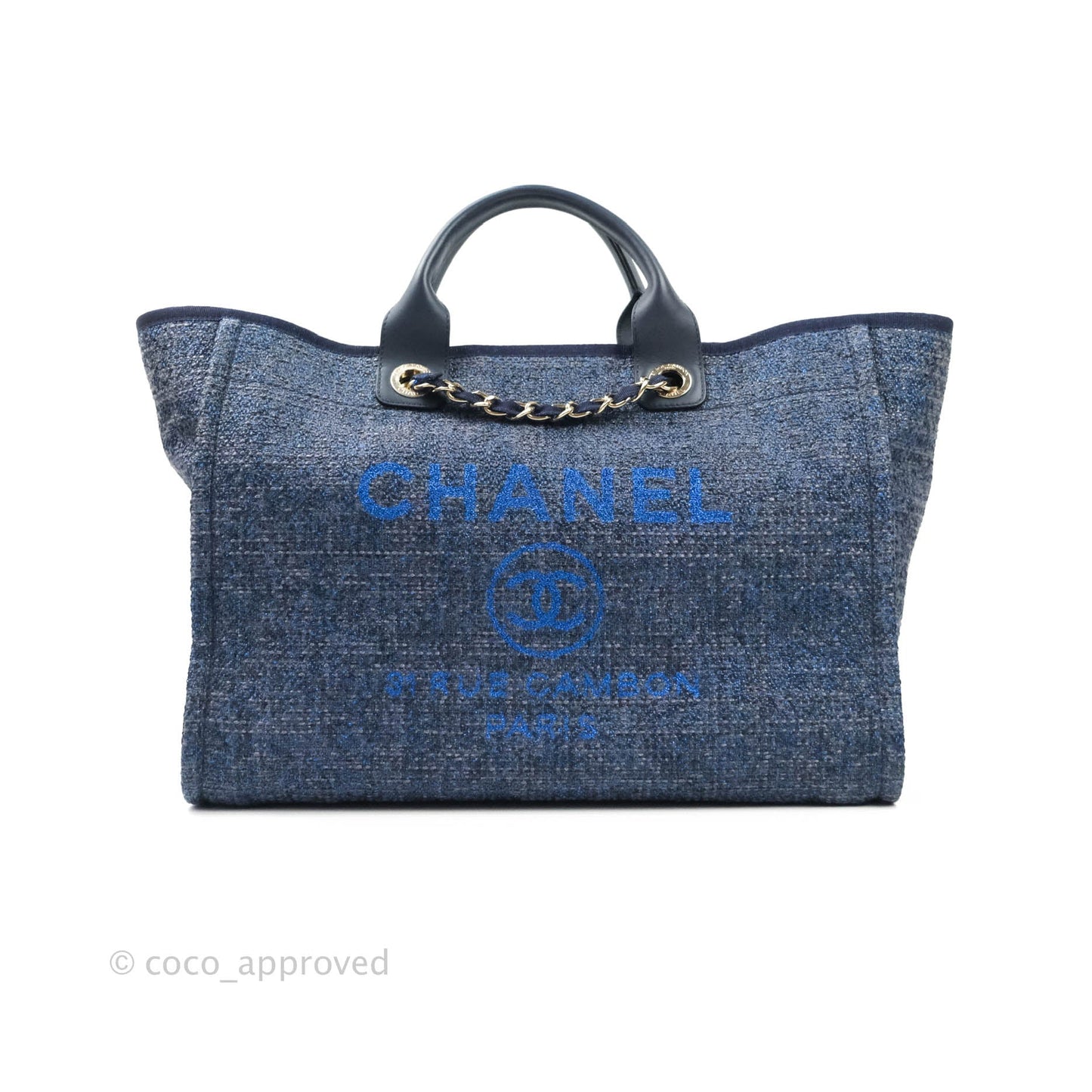 Chanel Large Deauville Navy Blue Canvas Gold Hardware