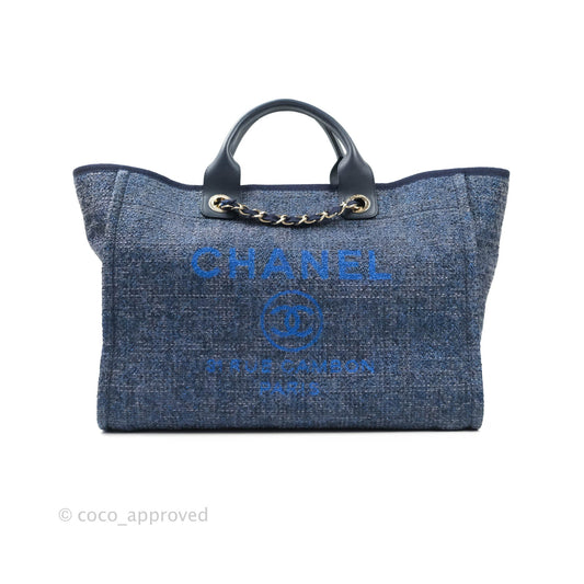 Chanel Large Deauville Navy Blue Canvas Gold Hardware