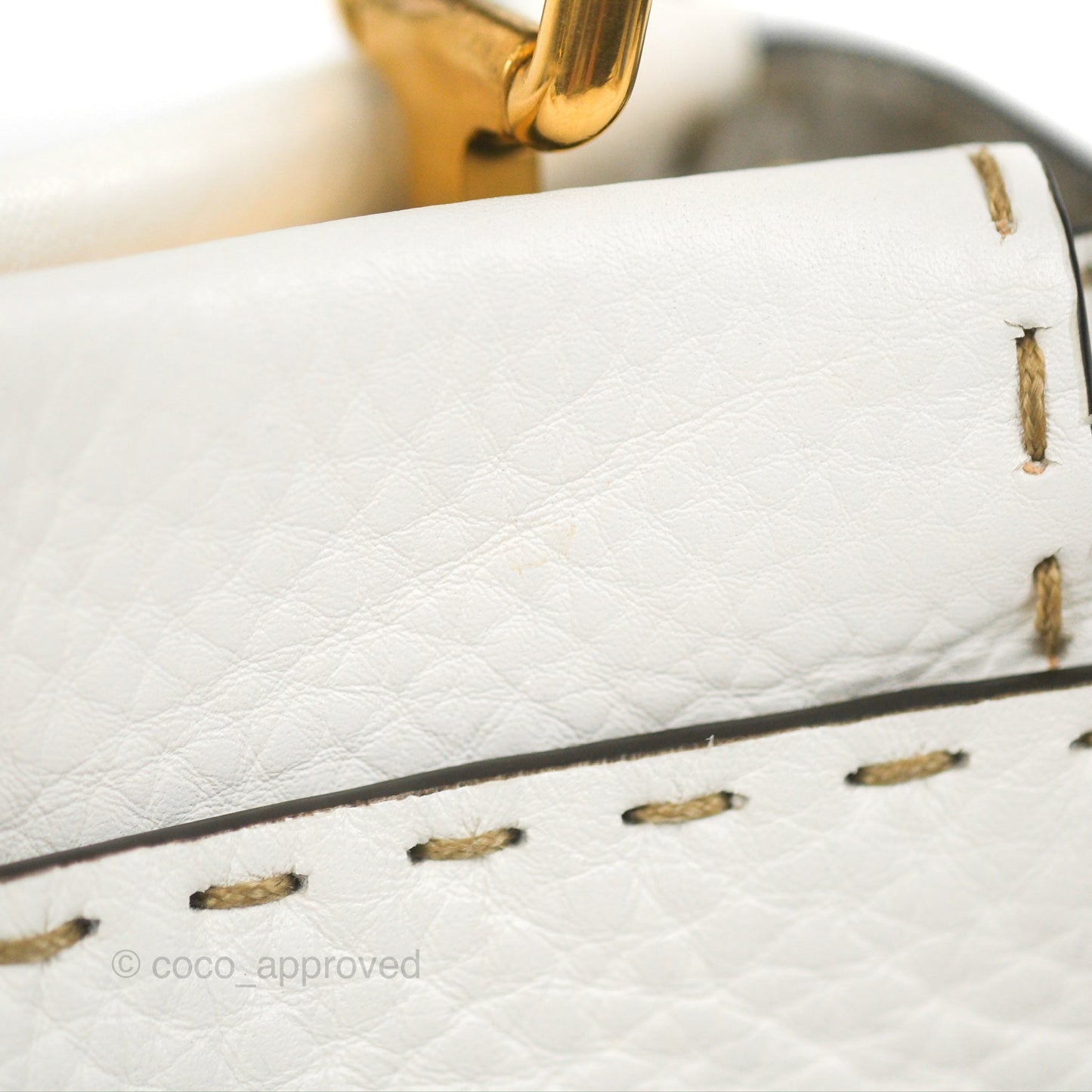 Fendi Mini Peekaboo Bag Contrast Stitch Off White/Navy Grained Leather Gold Hardware