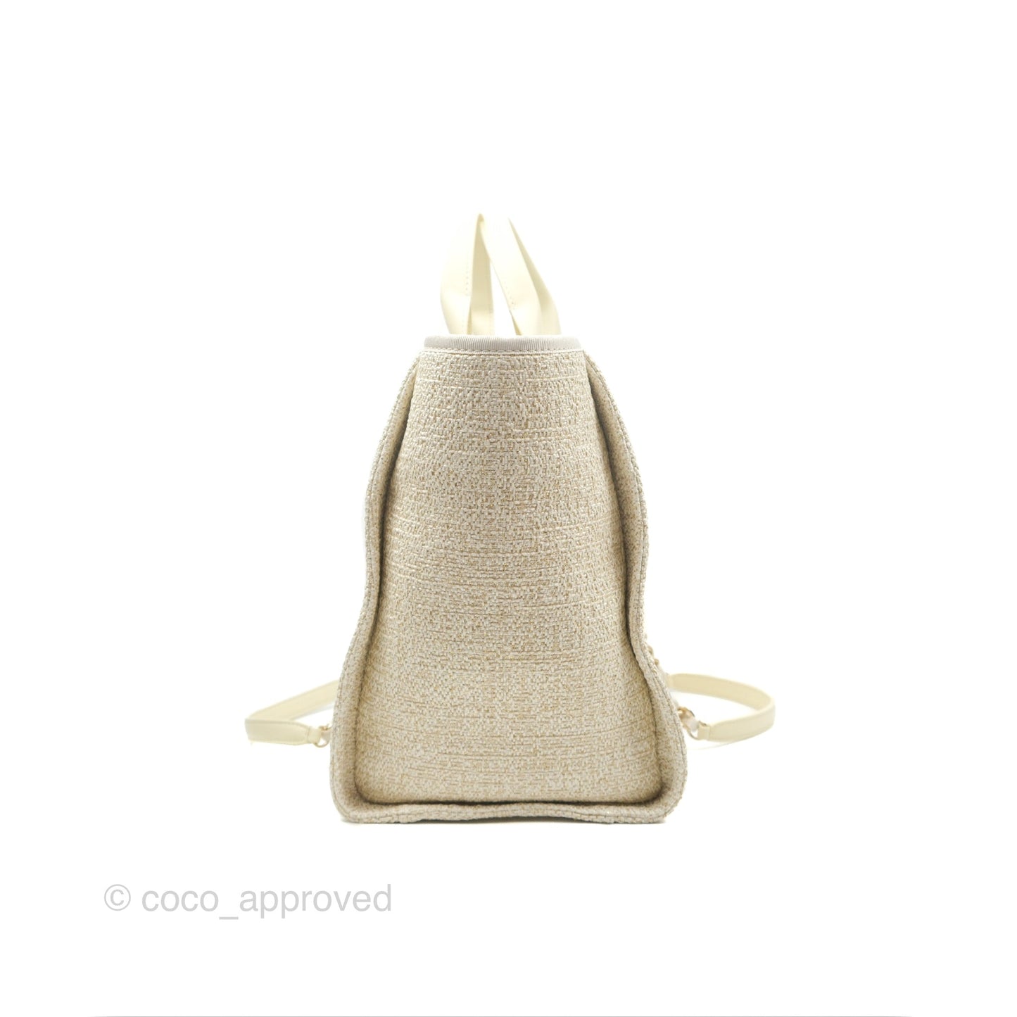 Chanel Large Deauville Ivory/Gold Canvas Gold Hardware