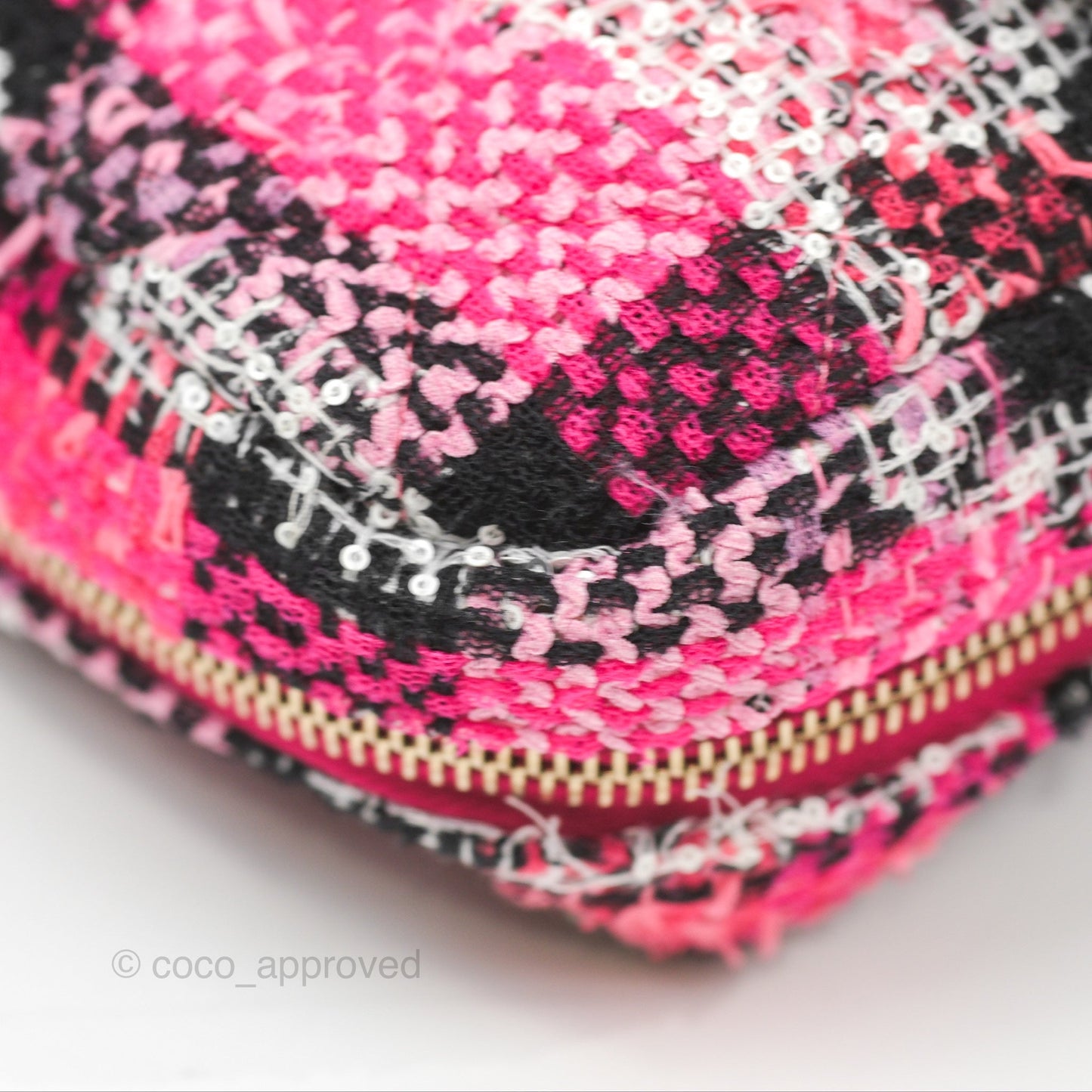 Chanel Coco Beach 2way Crossbody Bag / Foldable Tote Pink Black Grid Tweed