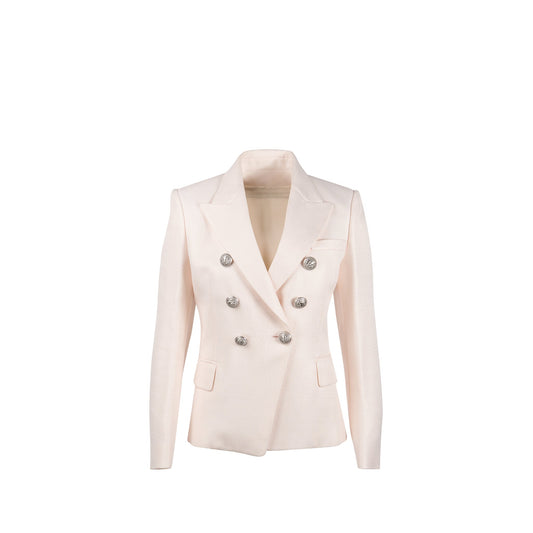 Balmain Size 38 Classic Jacket/Blazer Silver Button Viscose Pale Pink