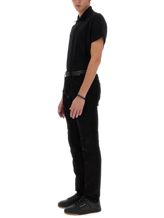 Luxury Saint Laurent Men's Monogram Cotton Short Sleeve Polo Shirt Black