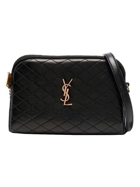 Luxury Saint Laurent Gaby Quilted Lambskin Chain Cross Bag Black