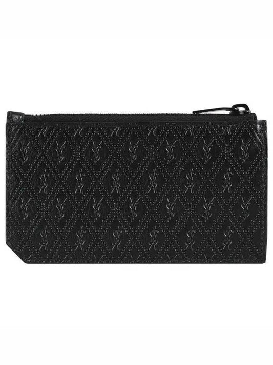Luxury Saint Laurent Monogram Zipper Card Wallet Black
