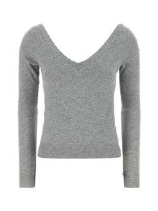 Luxury Saint Laurent V-Neck Cashmere Knit Top Grey