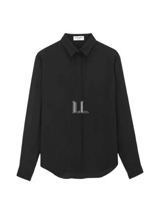 Luxury Saint Laurent Striped Button Silk Shirt Black