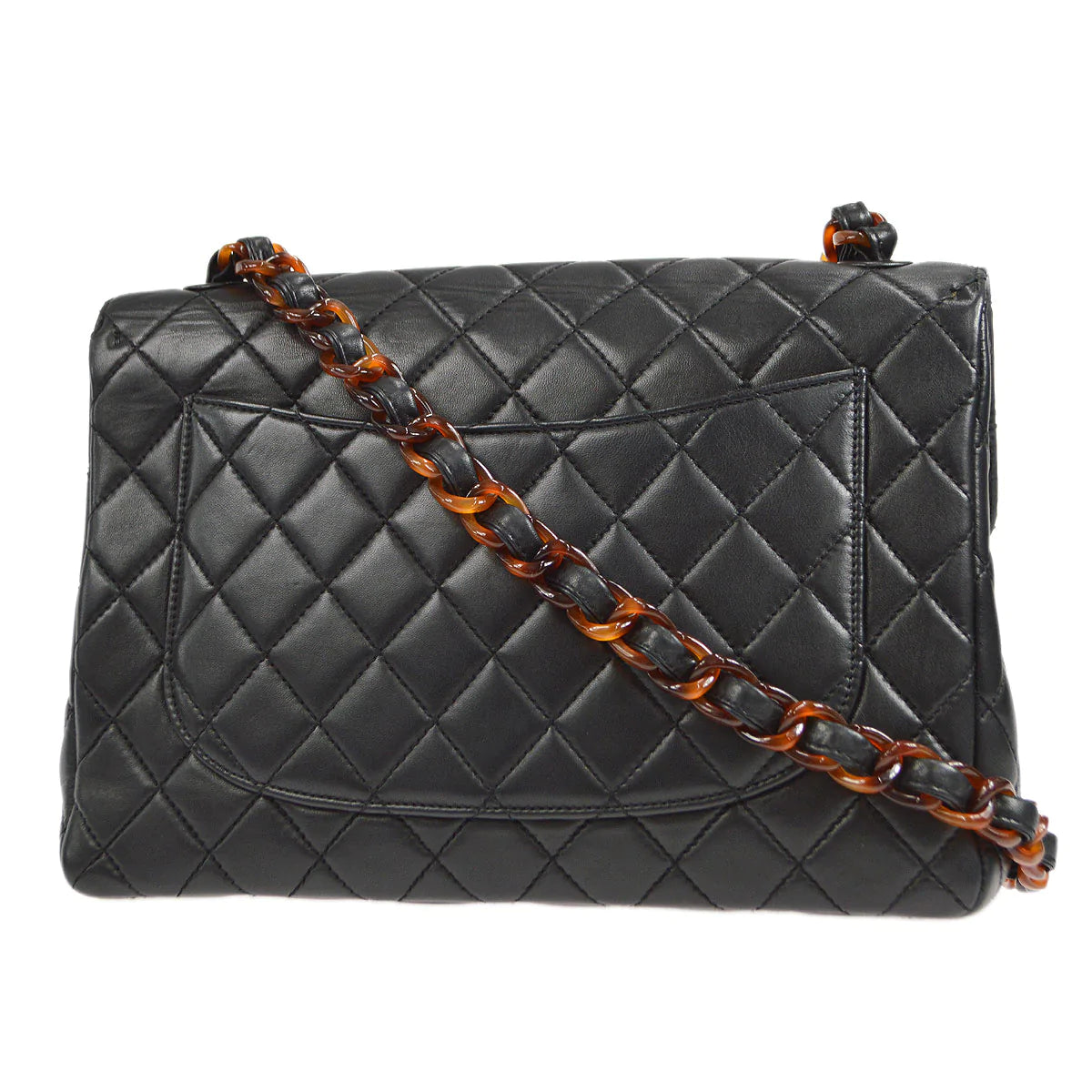 Luxury Chanel 1996-1997 Tortoiseshell Small CC Classic Flap Jumbo Black Lambskin