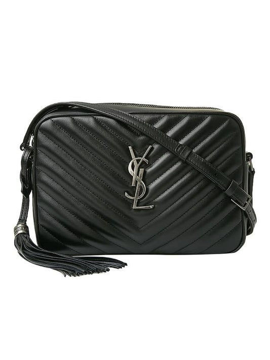 Luxury Saint Laurent Silver Qualted Leather Lou Camera Shoulder Bag Black