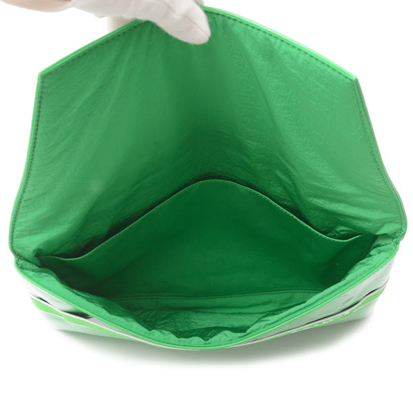 Luxury Bottega Veneta Green Enamel Clutch Bag