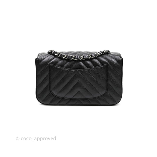 Chanel Chevron Mini Rectangular Flap Iridescent Black Caviar Ruthenium Hardware