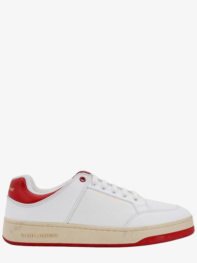 Luxury Saint Laurent Crack Lace Up Calf Leather Low Top Sneakers White Red