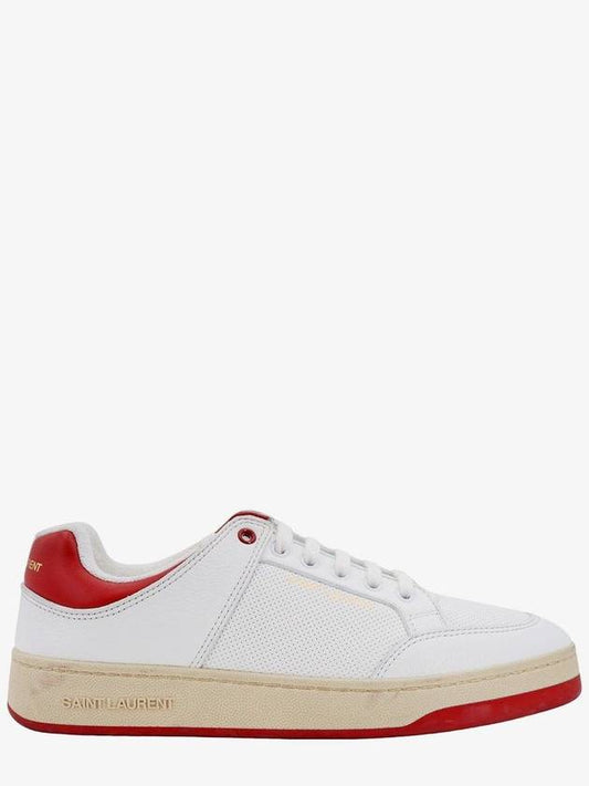 Luxury Saint Laurent Crack Lace Up Calf Leather Low Top Sneakers White Red