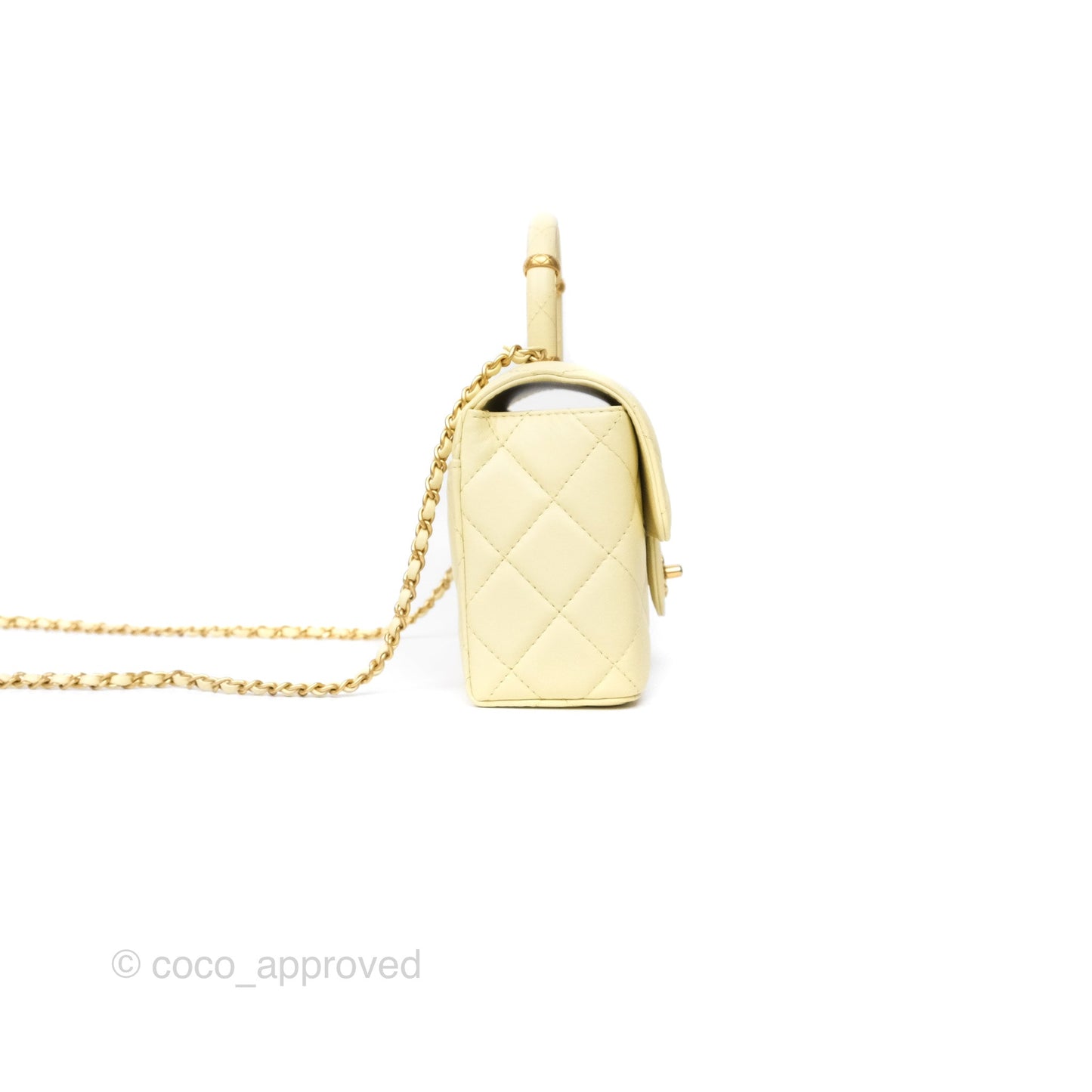 Chanel Crush Top Handle Flap Bag Yellow Lambskin Aged Gold Hardware