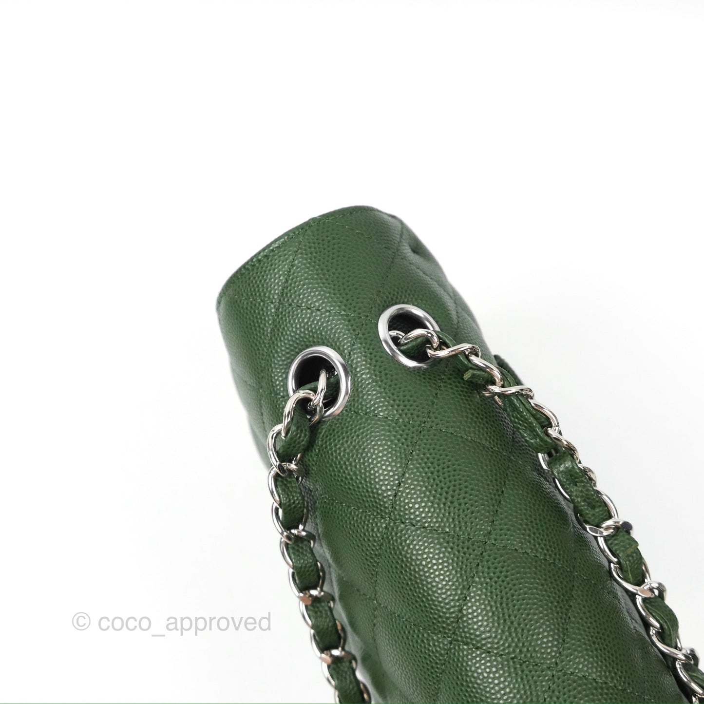Chanel Classic M/L Medium Flap Quilted Dark Green Caviar Silver Hardware