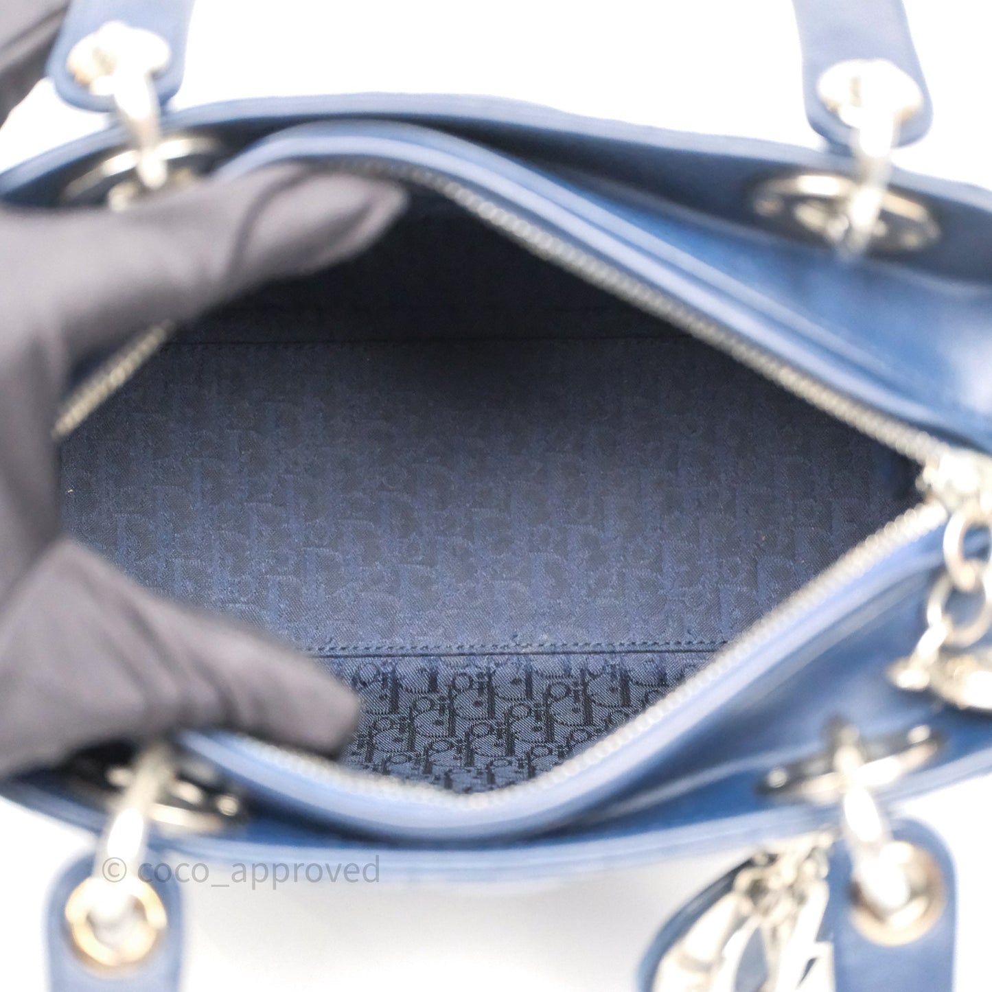 Christian Dior Medium Lady Dior Navy Lambskin Silver Hardware